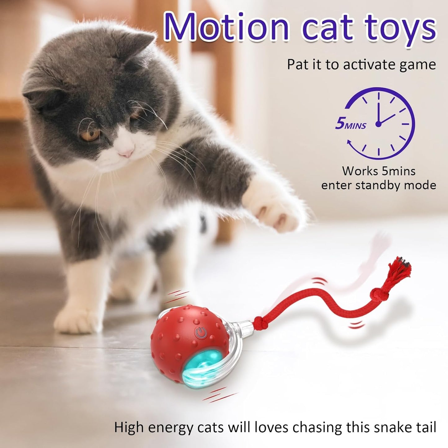 Interactive Chirping Cat Toy Ball for Indoor Cats – Fast Rolling & Motion Activated (Red)