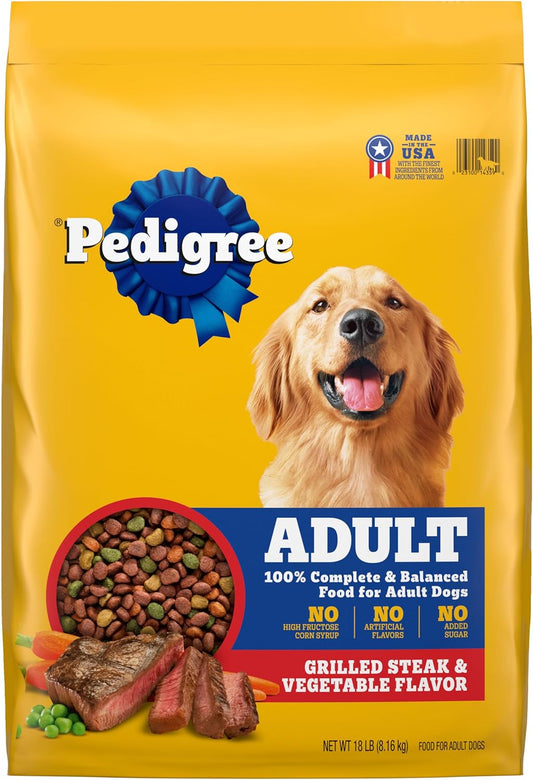 Pedigree Adult Dry Dog Food, Grilled Steak & Veg, 18 lb